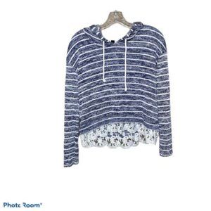 Almost Famous Women Hooded Pullover Top Blue Small